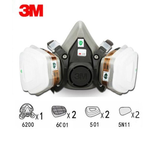 Full set หน้ากากป้องกันสารเคมี/ฝุ่น 3M รุ่น 6200 (หน้ากาก 6200 + ตลับกรอง 6001 + แผ่นกรอง 5N11 + ฝาค