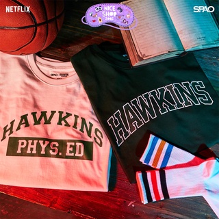 เสื้อ Spao X Stranger things ลาย Hawkins ฤดูร้อนหลวมนักเรียนผู้ชายและผู้หญิงเสื้อยืดแขนสั้น ส่งตรงจาก พร้อมส่ง✅