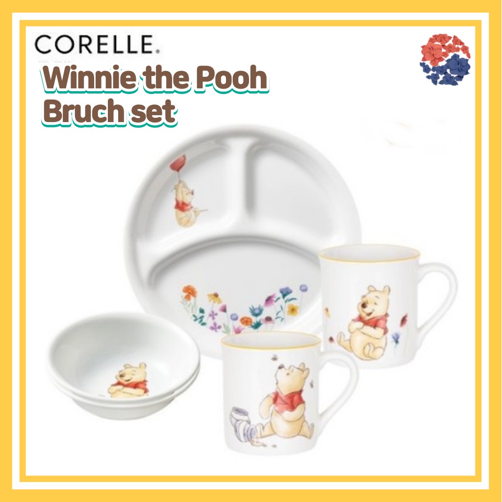 Corelle x Winnie the Pooh Brunch set / Corelle set/Corelle triple plate/Pooh triple plate/Winnie the Pooh Kitchen/Pooh bowl front plate/Pooh plate /Pooh mug/Corelle mug/Corelle bowl /Corelle plate set