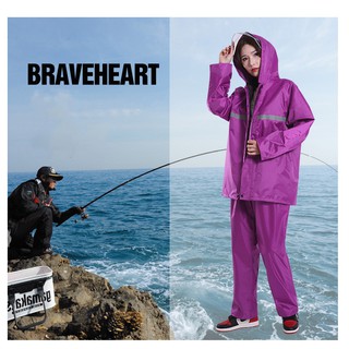 ชุดกันฝน เสื้อกันฝน สีกรมท่า มีแถบสะท้อนแสง รุ่น หมวกติดเสื้อ Waterproof Rain Suit