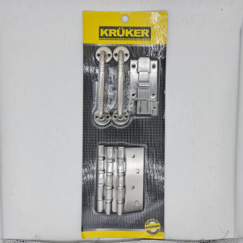 ชุดอุปกรณ์มือจับกลอนห้องน้ำครบชุด กลอนประตู บานพับ มือจับ TWKK-09  สีโครเมี่ยม ของแท้จาก KRUKER