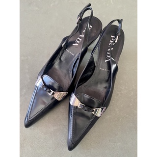 Prada black leather shoes with bow vintage