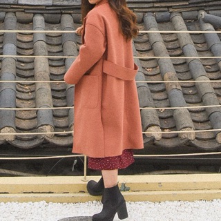 Wool winter coat in Coral color from Playground Korea brand