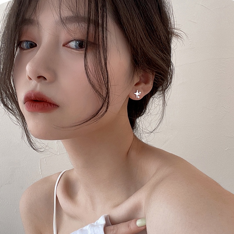 Roselife ต่างหูสตั๊ด รูปดาว ไม่สม่ําเสมอ สีเงิน เครื่องประดับแฟชั่นเกาหลี สําหรับผู้หญิง 1 คู่ - รูปที่ 4