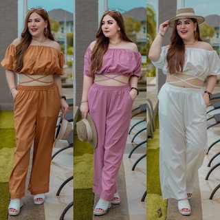 Janny ชุดเซ็ต 2 ชิ้น สาวอวบ อ้วน Bigsize Plussize XXL ผ้าฝ้ายลินิน