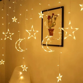 Moon and stars Light ไฟตกแต่งรูปดาว+พระจันทร์ มี2สีให้เลือก 3.5เมตร ไฟประดับสถานที่-เทศกาล ไฟม่านตกแต่งled 138 LED