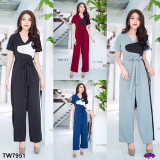 (7951) Jumpsuit ชุดจั้มสูทแขนสั้น ขายาว