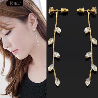 Kiel สาขาใบ Rhinestone สง่างามกิ่ง Willow Twig ต่างหูยาวเป็น Linear Long