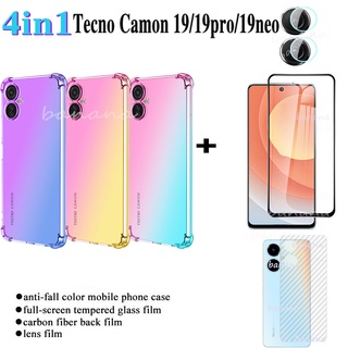 (4in1) Tecno Camon 19 Camon 19 pro 4G 5G Camon 19 NEO ฟิล์มกระจกนิรภัย แบบเต็มจอ + ฟิล์มหลัง คาร์บอนไฟเบอร์ + ฟิล์มเลนส์กล้อง + เคสโทรศัพท์