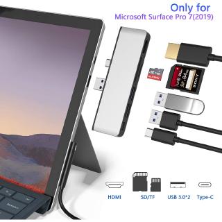 Surface Pro 7 ฮับ USB C 6 ใน 2 ฐานอลูมิเนียม Surface Pro 7 พร้อมอะแดปเตอร์ HDMI 4K + USB C + 2 USB 3.0 พอร์ตการถ่ายโอนเสียงและข้อมูล + เครื่องอ่านการ์ด SD / TF, อะแดปเตอร์รวม