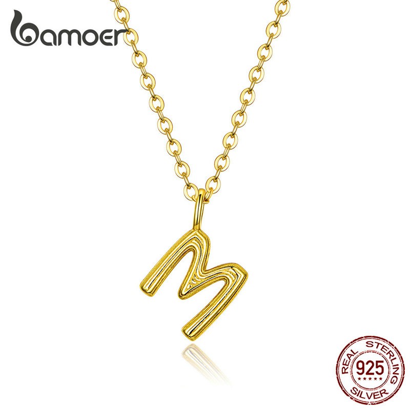 Bamoer Golden Letter M Necklace 925 สร้อยคอเงิน bsn 135