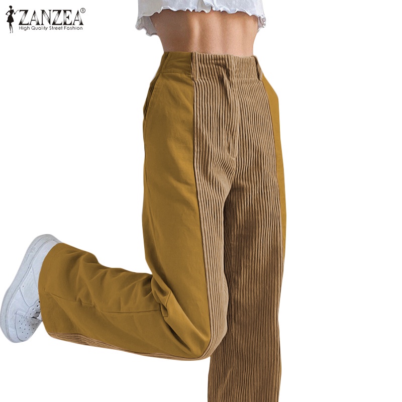 Zanzea กางเกงขายาวลําลองแฟชั่นสําหรับสตรีขากว้างสีพื้นทรงหลวมสีพื้น #8