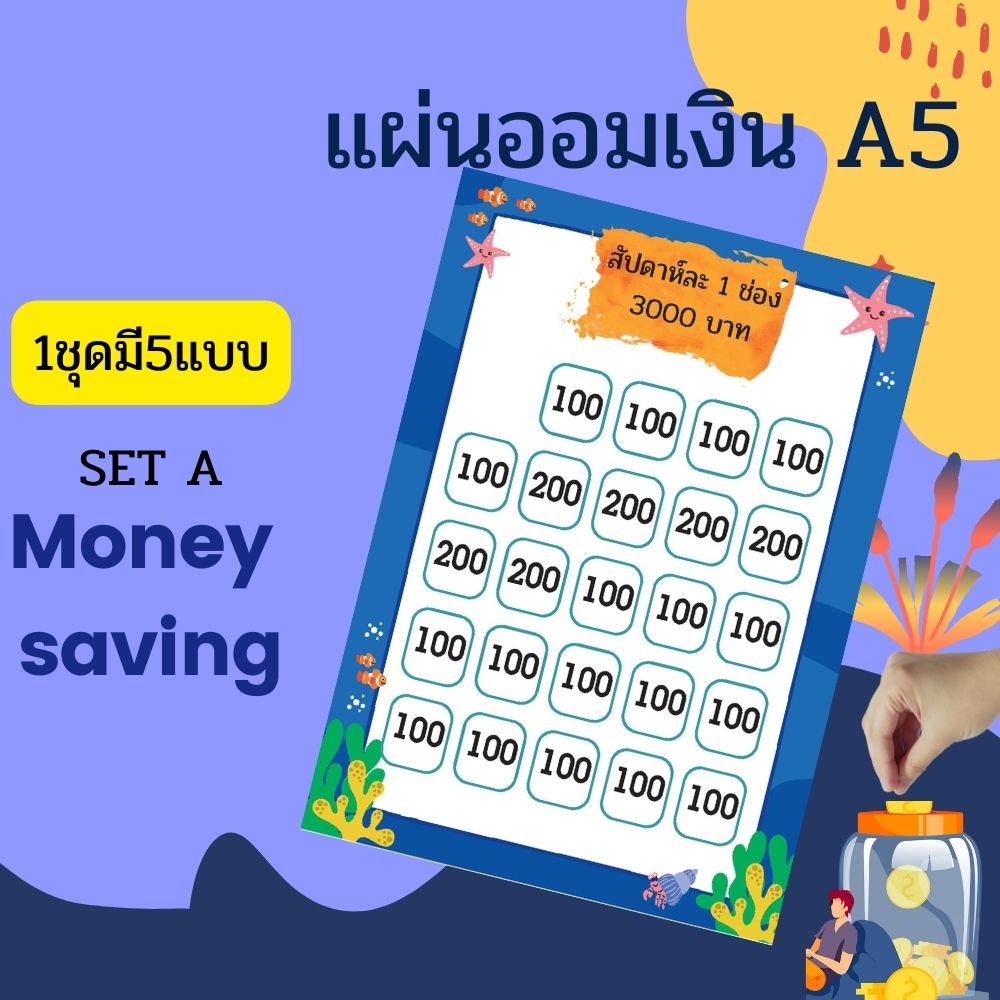 Abiz แผ่นออมเงิน ตาราง กระดาษ ออมรายปี(3000) สัปดาห์ล่ะ 1 ช่อง // ขนาดเอ5 (1ชุดไ