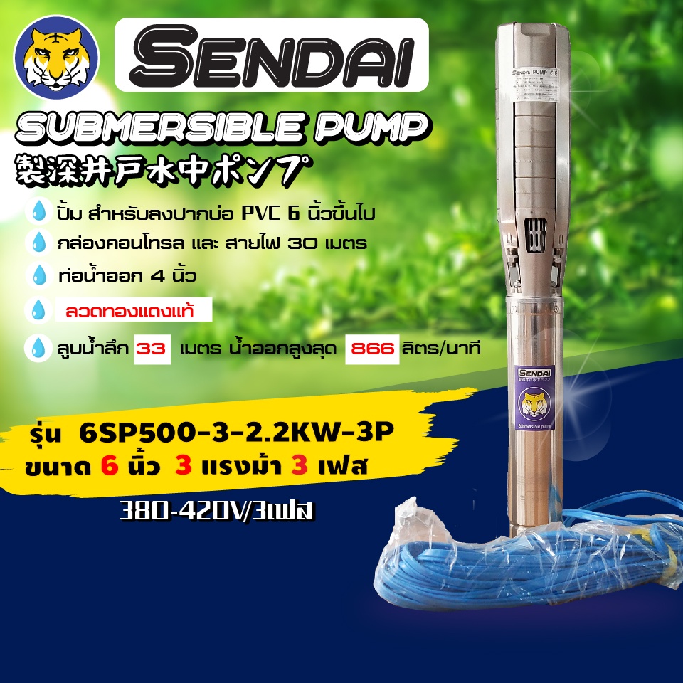 ซับเมอร์ส ซับเมิส ปั๊มบาดาล ปั๊มน้ำบ่อบาดาล ดูดน้ำลึก submerse เซ็นไดขนาด 6 นิ้ว 380V 3เฟส 6SP500-3-