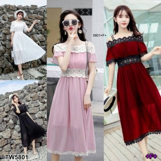 👗เดรสชีฟอง สายเดี่ยว2เส้น แต่งลูกไม้👗
