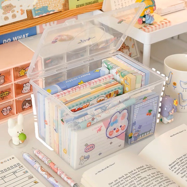 🌺แถมสติ๊กเกอร์🍭 กล่อง กล่องเก็บของ กล่องเก็บแมส กันฝุ่น จุของได้เยอะ กล่องเก็บหน้ากาก แบบใส - รูปที่ 4