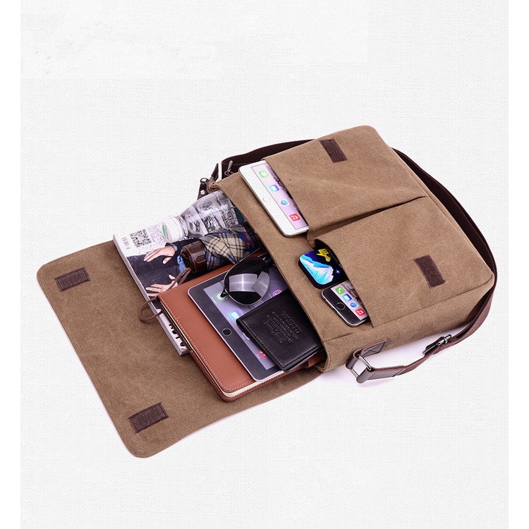 CS New Vintage Canvas Satchel Messenger Bag for Men Travel Shoulder Bag Crossbody School Bag for 13.3 Inch Laptop Chromebook Computer
