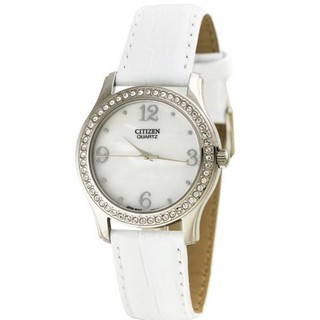 ﻿CITIZEN Crystal lady ควอทซ์ รุ่น EL3010-05D สายหนังสีขาว - Silver/White