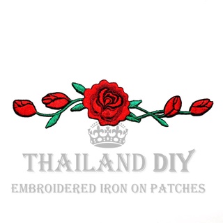 🌹 ตัวรีดติดเสื้อ ลาย ดอกกุหลาบ ดอกไม้ สีแดง Red Rose Patch งานปัก WOP DIY งานตกแต่ง ตัวรีด อาร์มติดเสื้อผ้า ยีนส์ น่ารัก