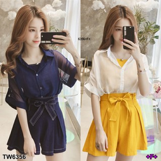 👗Pfashion [ส่งไว!!🚛] P6356  	Set 3 ชิ้น เสื้อชีฟอง+สายเดี่ยว+กางเกง   Set of 3 pieces: chiffon shirt + single