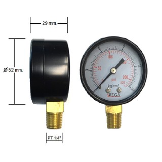 เกจวัดแรงดัน 2" WEGA pressure gauge เหล็ก ขนาดหน้าปัด 2 นิ้ว เกลียว 1/4" ออกด้านล่าง