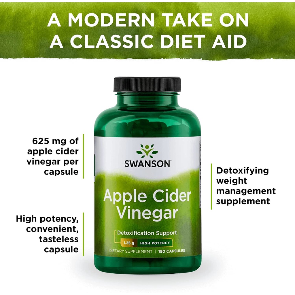 ล้างพิษในระบบทางเดินอาหาร ควบคุมน้ำหนักด้วยแอปเปิ้ลไซเดอร์ ( Swanson Apple cider vinegar 625 mg 180 เม็ด )