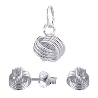 SILVER THAI Silver Knot Pendant and Earring Jewellery Set เครื่องประดับเงินแท้เป็นชุดจี้พร้อมต่างหูเป็นชุดเป็นรูปตะกร้อ