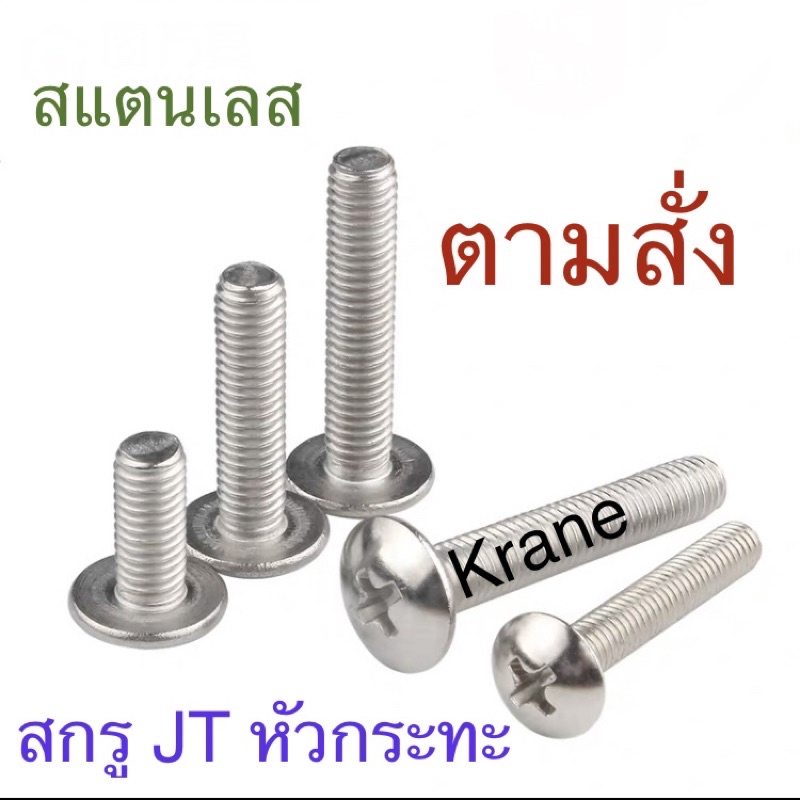 สกรู JT สแตนเลส ขนาดและจำนวน ตามสั่ง M 4 x 20 + หัวน็อต + แหวนอีแปะ จำนวน ( 500 ชุด )