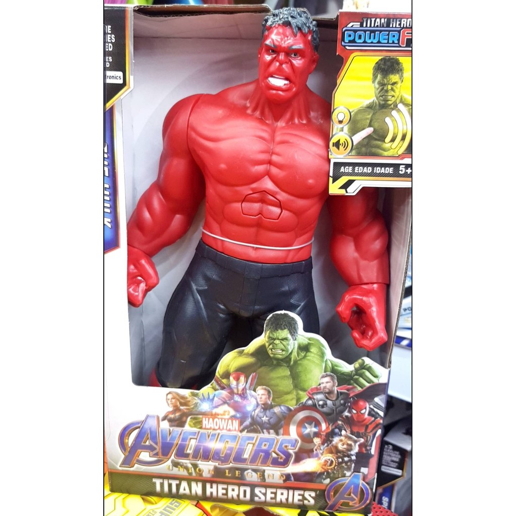 firstbuy_ของเล่นหุ่น โมเดล เดอะ ฮัค สีแดง MODEL The Hulk มีไฟ + เสียง ขนาดสูง 25 ซม.(ตัวแดง)