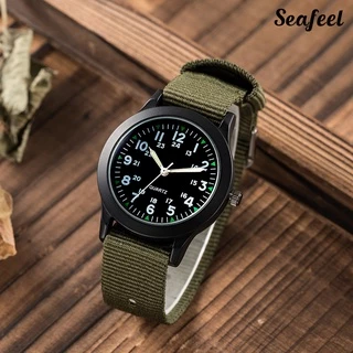 [Seafeel] นาฬิกาควอตซ์ราคาถูก นาฬิกาควอตซ์ นาฬิกาข้อมือควอตซ์หน้าปัดทรงกลมสายไนล่อนแฟชั่นผู้ชาย