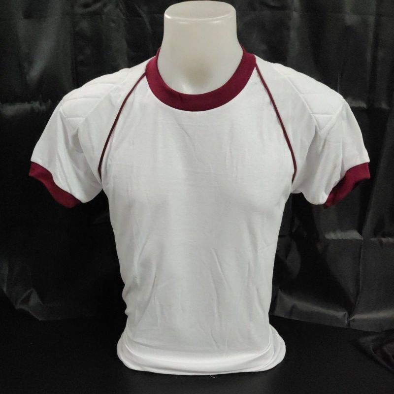 เสื้อยืดขาว - คอแดงซับในบุไหล่