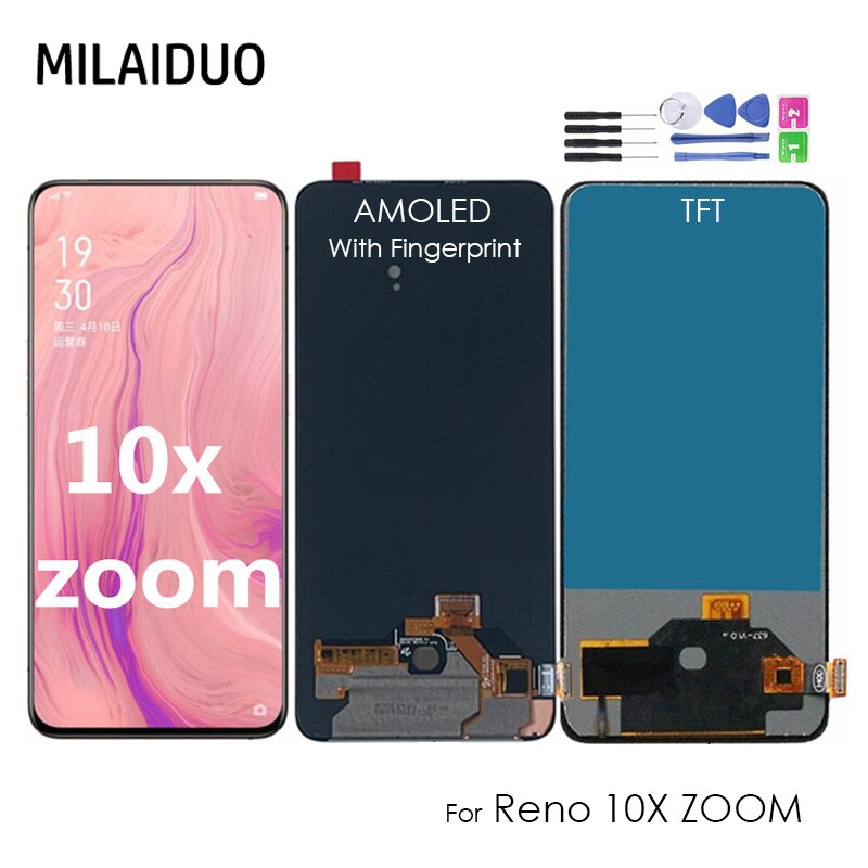 Ori AMOLED/TFTสําหรับOppo Reno 10xซูมCPH1919 จอแสดงผลLCD Touch Screen Digitizer AssemblyสําหรับReno 10x CPH1919 LCDเปลี่ยน
