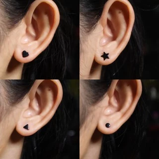 ต่างหู set 3 คู่ สแตนเลสสีดำ ลาย ดาว วงกลม หัวใจ สามเหลี่ยม มีหลายแบบ