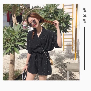 🍙 KR polka dot jumpsuit ชุดจั๊มสูทคอปก ลายจุด