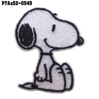 อาร์มติดเสื้อ ตัวรีดติดเสื้อ อาร์มปักลาย SNOOPY นั่ง /Size 6*5cm #ปักดำพื้นขาว งานคุณภาพดีเส้นคมชัด รุ่น P7Aa52-0549