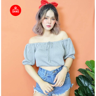 เสื้อไหมพรมถักปาดไหล่cotton​รูดอก​จั้มเอว