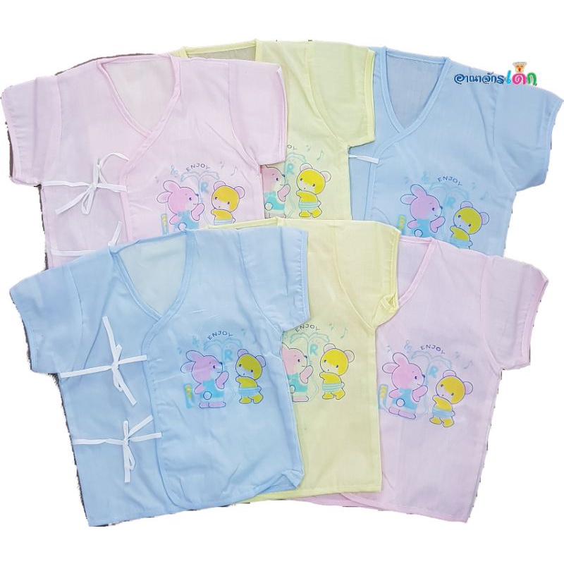 6 ตัว 125 🔥 เสื้อผูกหน้าเด็กอ่อน เสื้อเด็กแรกเกิด ผ้าโปร่ง ยิ่งซักยิ่งนุ่ม