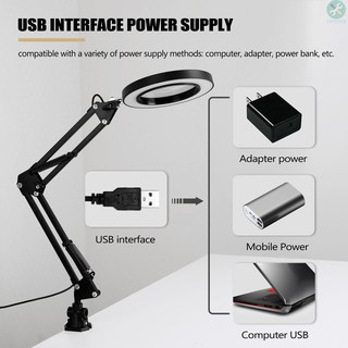 【COD】T&amp;H 5X Magnifying Glass Desk Lamp Magnifier LED Light Foldable Reading Lamp with Three Dimming Modes USB Power Supp