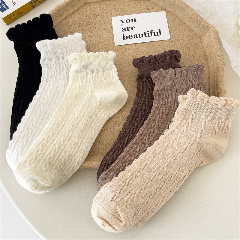 ถุงเท้าข้อสั้น ผ้าฝ้าย สีขาว สไตล์โลลิต้า สําหรับผู้หญิง - รูปที่ 5