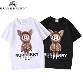 เสื้อยืดผ้าฝ้ายเสื้อยืดแขนสั้นผ้าฝ้ายพิมพ์ลาย Burberry แฟชั่น Unisex