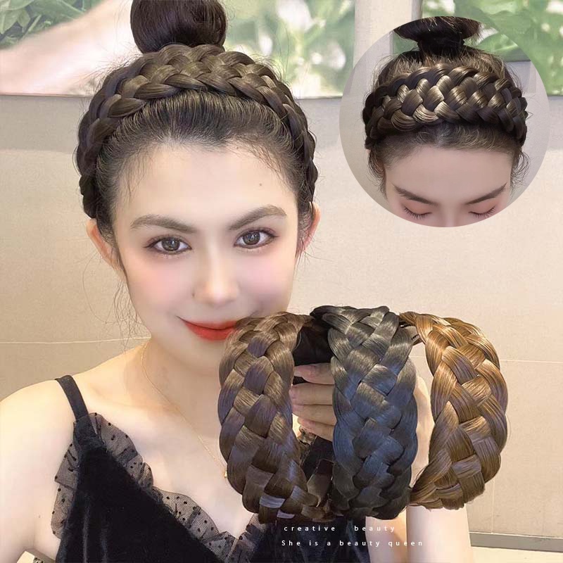 ที่คาดผมพร้อมวิกเปียกว้าง สำหรับเด็กผู้หญิง ทรงเปียก้างปลา แบบหมุนสวยงามวิกผมแบบ