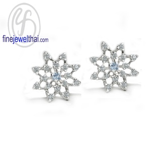 Finejewelthai-ต่างหูอะความารีน-อะความารีน-ต่างหูเงินแท้-ต่างหูเพชรCZ-Aquamarine-Silver-Earring-Birthstone-E1094aq