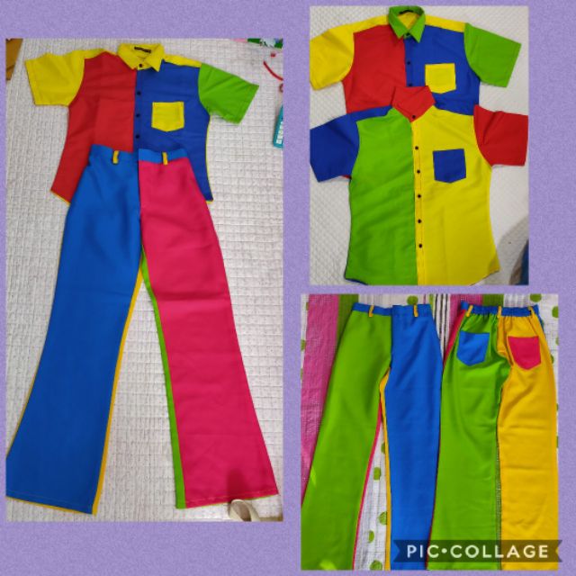 ชุดแหยมสีพื้น4สีสลับ สีแจ่ม กางเกงเอวยืด มีซิป กระเป๋า