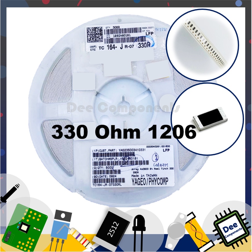330 Ohm 1206 ±5%  62.5 mW -55°C ~ 155°C  TC164-JR-07330RL YAGEO 1-B1-18 (1 แพ็ค มี 100 ชิ้น)