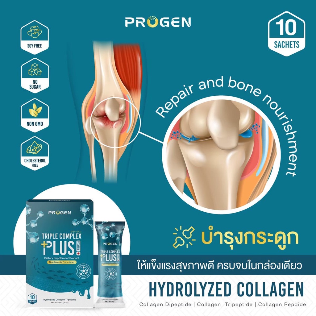 คอลลาเจน+วิตามินซี บำรุงกระดูก แบบผงชงดื่ม Progen Collagen Triple Plus ผิวสวยออร่า ผิวสวยสุขภาพดีฟื้