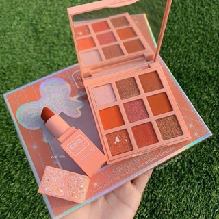 Diamond Swanwish 2in1 เซตพาเลทอายแชโดว์ 9 เฉดสี + มูสส์ลิปติกสวอนวิช No:9002