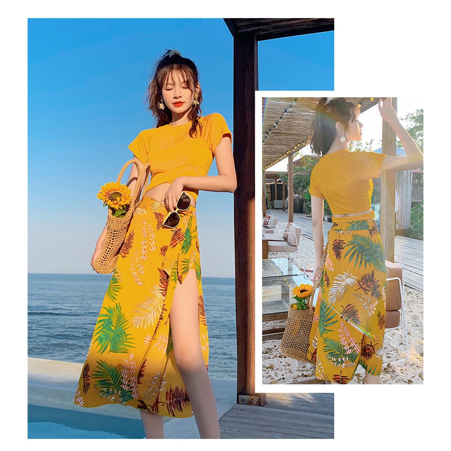 ชุดว่ายน้ำ ทูพีช เซ็ท 3ชิ้น ลายดอกไม้ รุ่น 0140