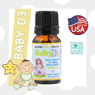 [ วิตามินดี 3 (แบบน้ำ) ] California Gold Nutrition, Baby Vitamin D3 Drops 400 IU x 34 fl oz (10 ml)