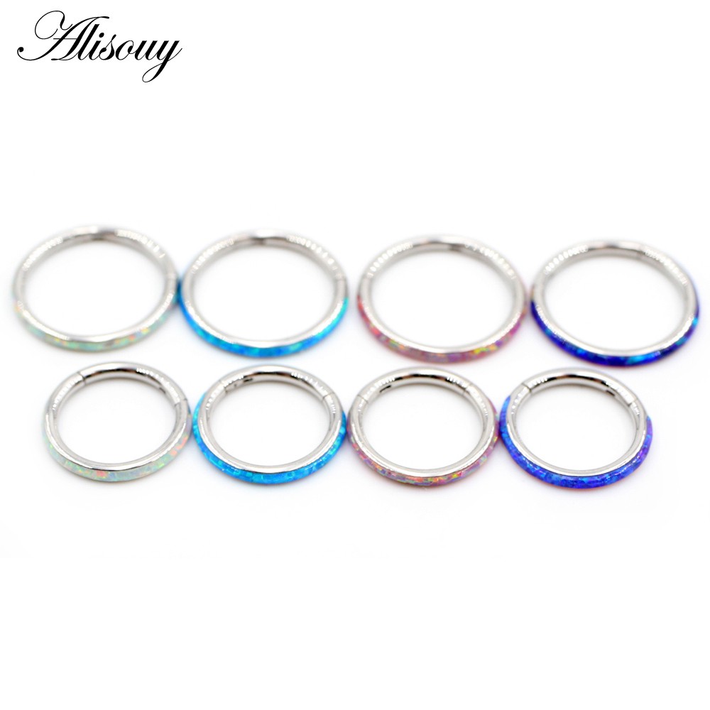 Alisouy 1 ชิ้น 316 ลิตร สเตนเลส โอปอล กระดูกอ่อน ต่างหู กริ๊บ จมูก แหวน ห่วง ส่วนแหวน เครื่องประดับเจาะ ประจําวัน