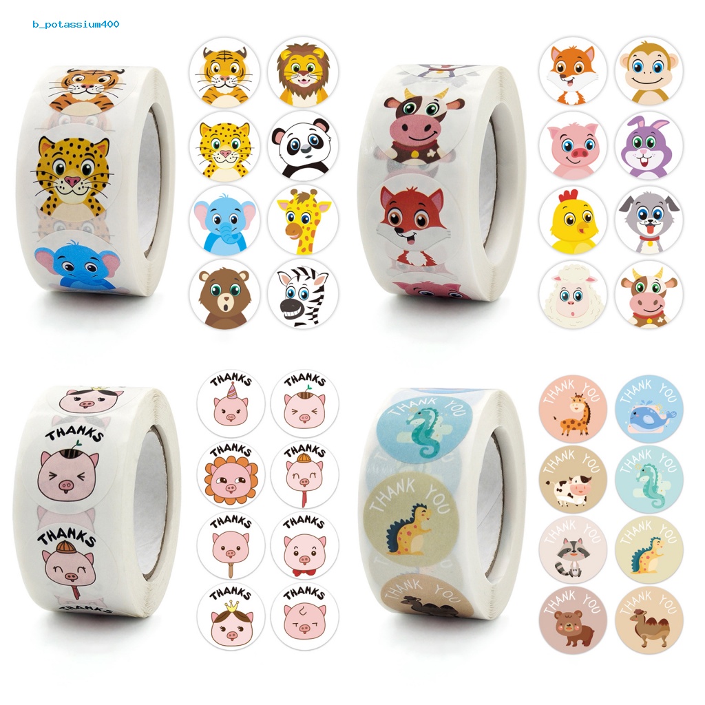 Pota Round Animal Sticker Cute Cartoon Animal Label Removable for Kids ...